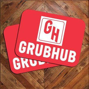 Large Pair of GrubHub Logo Red Magnetic Car Signs 12"x18" Food Delivery Driver